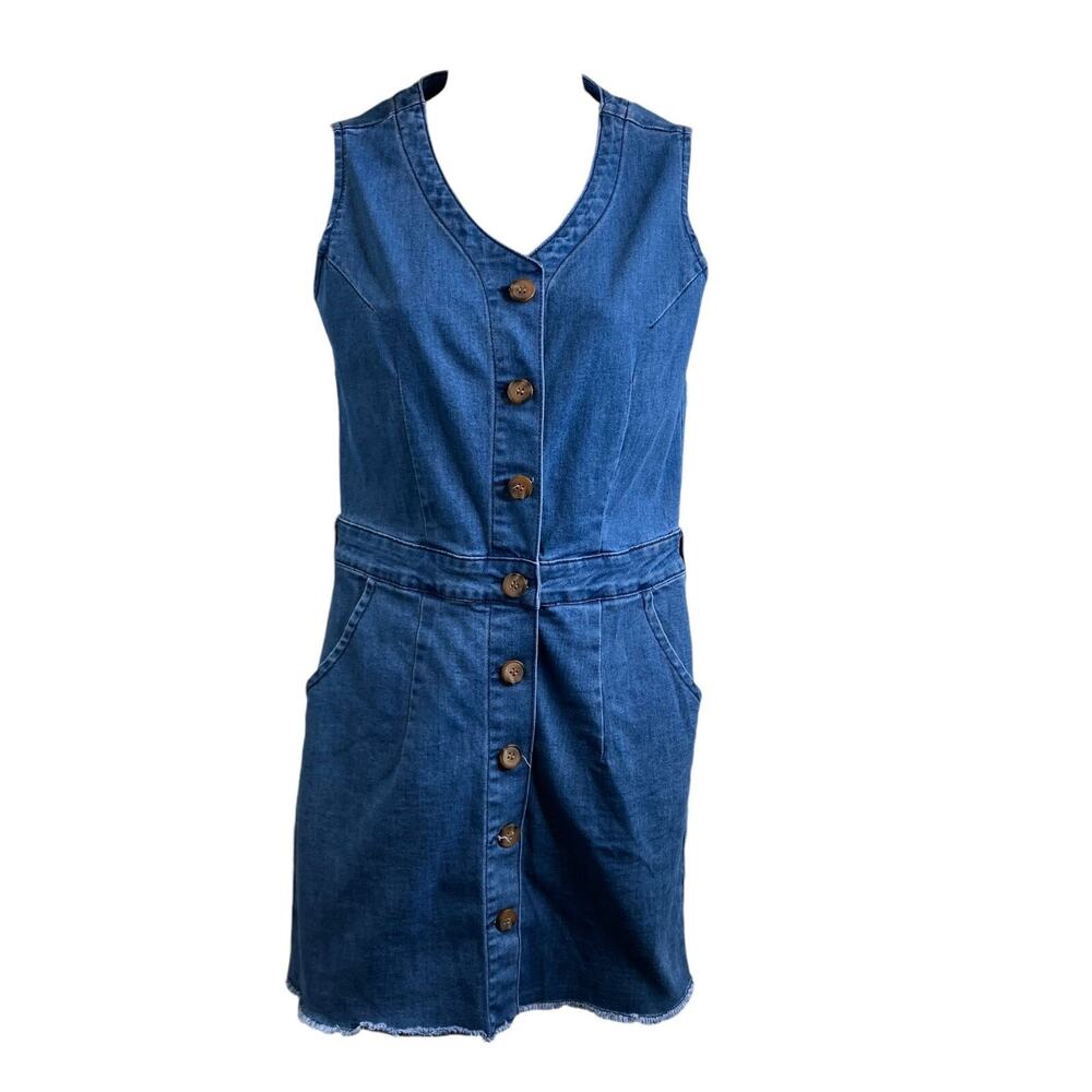 Boho Women’s Western Blue Denim Button Front Indie Festival Dress Size S Country